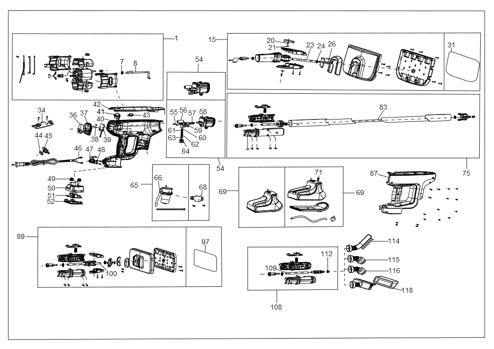 Exploded Diagram A Diagram and Parts List for BHSM15FX08 Type 1 Black and Decker Steamer
